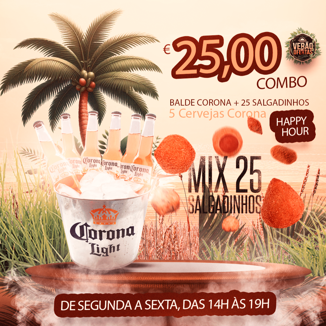 5 CERVEJAS CORONA + 25 SALGADINHOS